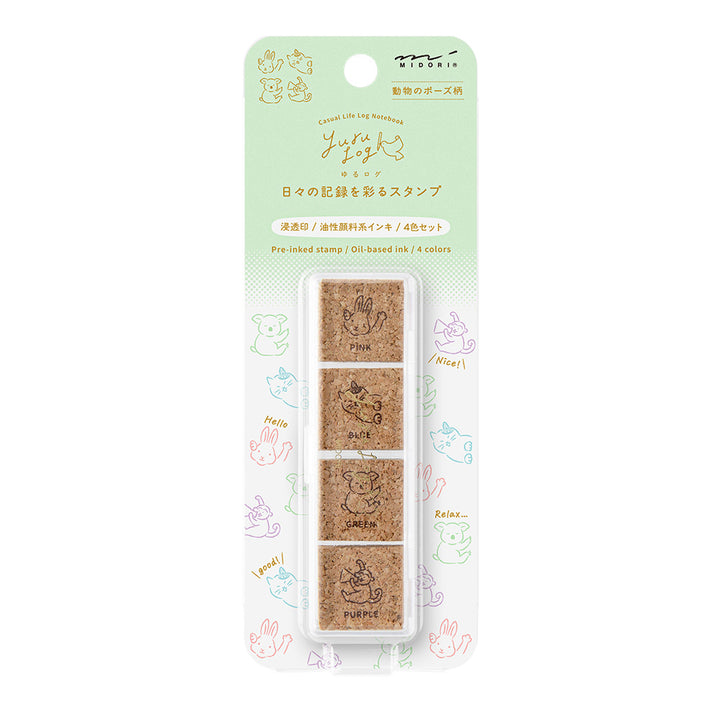MIDORI - Yuru Log Paintable Stamp - Pre-Inked - Animal Poses