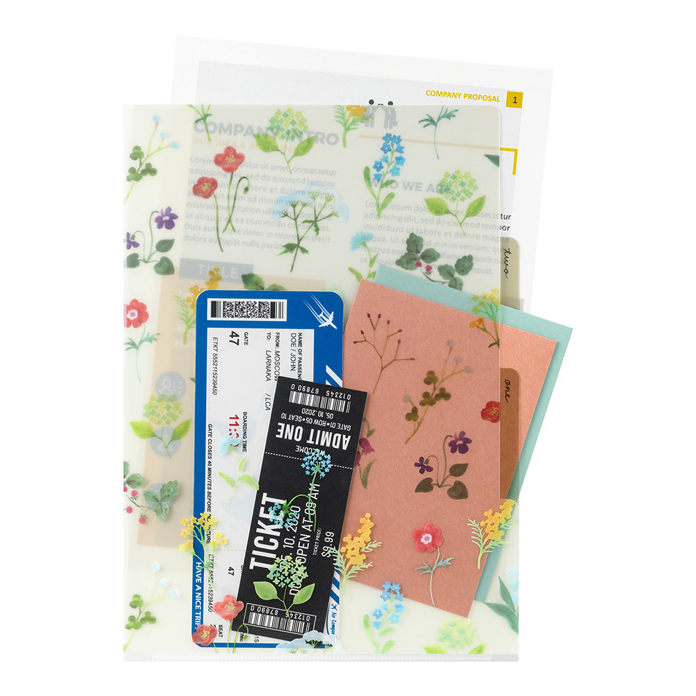 MIDORI - 3-Pocket Clear Folder - A4 - Flowers C