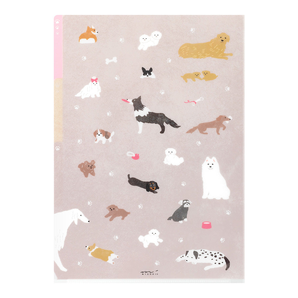 MIDORI - 3-Pocket Clear Folder - A4 - Dogs A