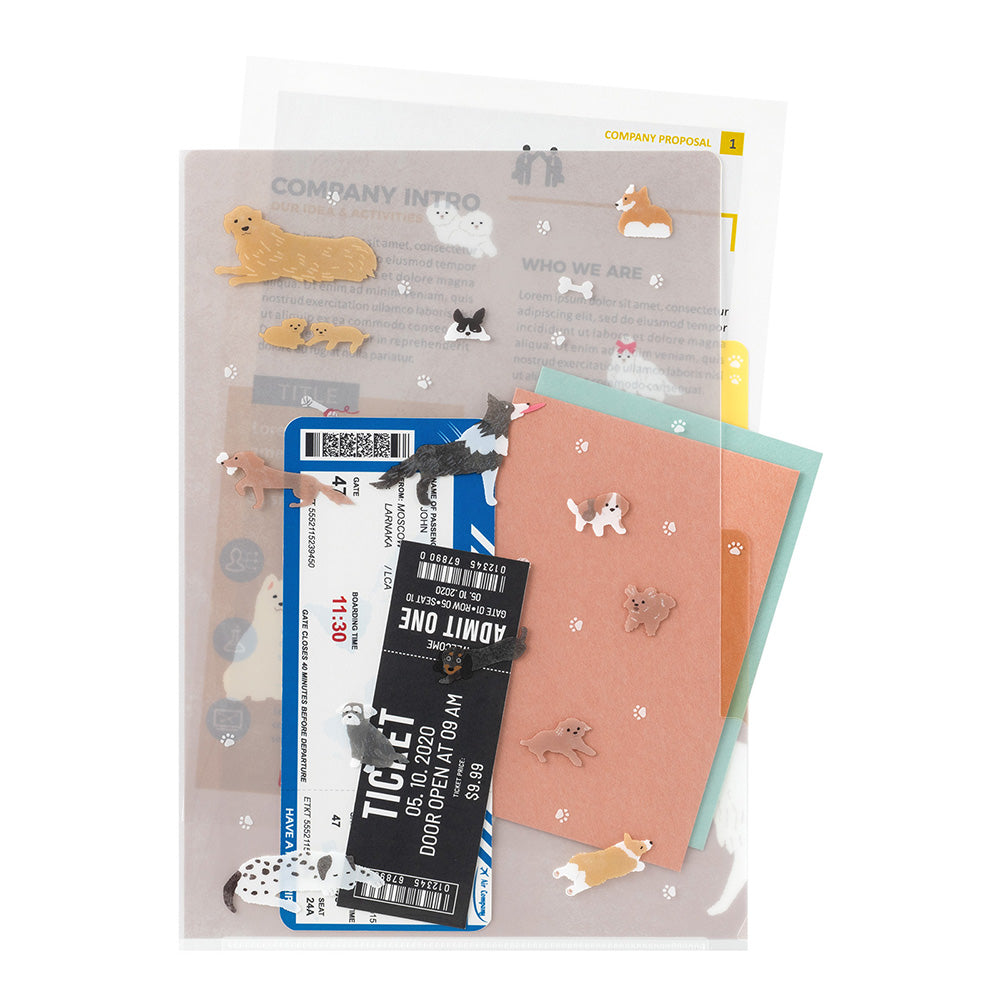 MIDORI - 3-Pocket Clear Folder - A4 - Dogs A