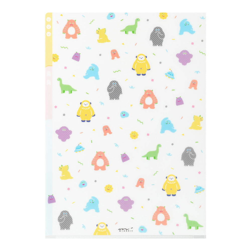 MIDORI - 3-Pocket Clear Folder - A4 | Monsters