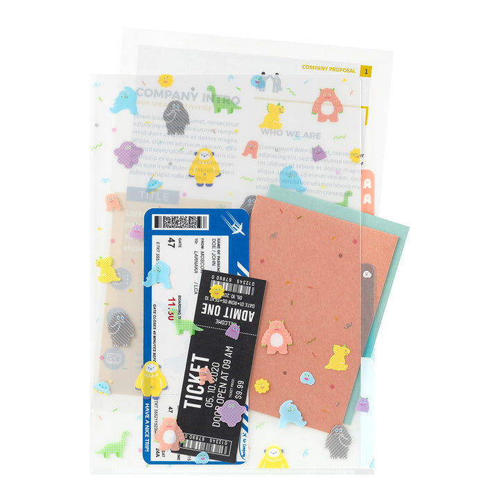 MIDORI - 3-Pocket Clear Folder - A4 | Monsters