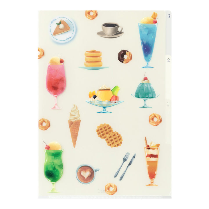 MIDORI - 3-Pocket Clear Folder - A4 - Cafe