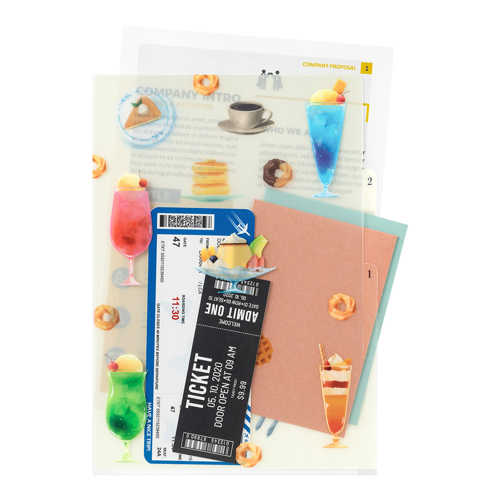MIDORI - 3-Pocket Clear Folder - A4 - Cafe