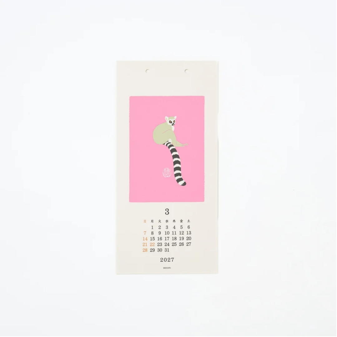 Midori - 2027 Wall-Hanging Calendar - Echizen Washi - Animal