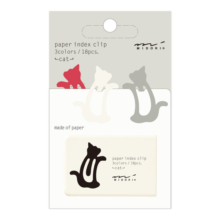 Midori - Paper Index Clip - 3 Colours / 18pcs - Cat