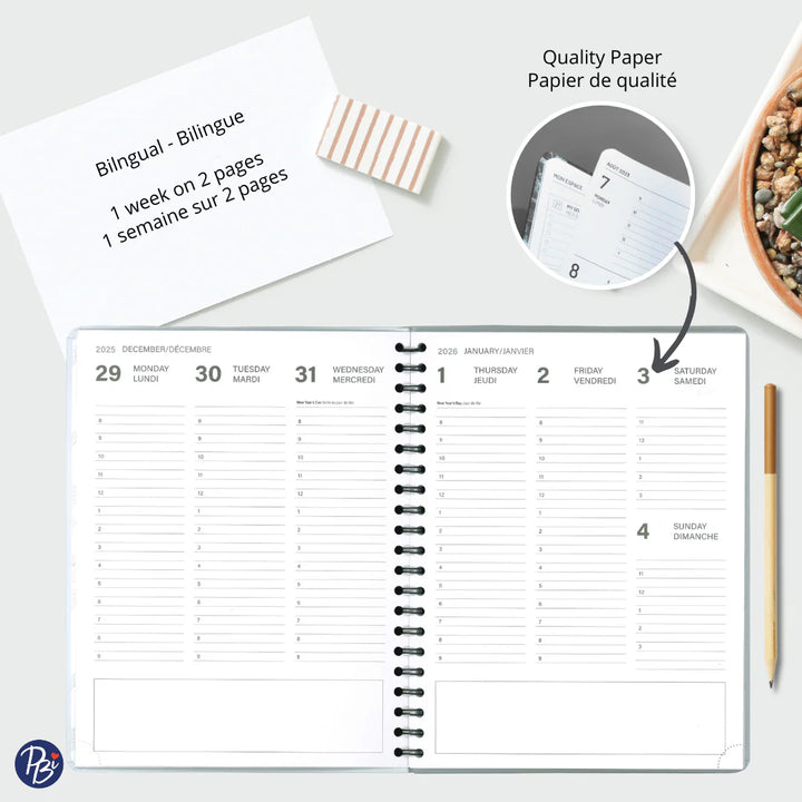 Pierre Belvedere - 2026 Large Annual Agenda - Weekly - Hummingbird and Flowers