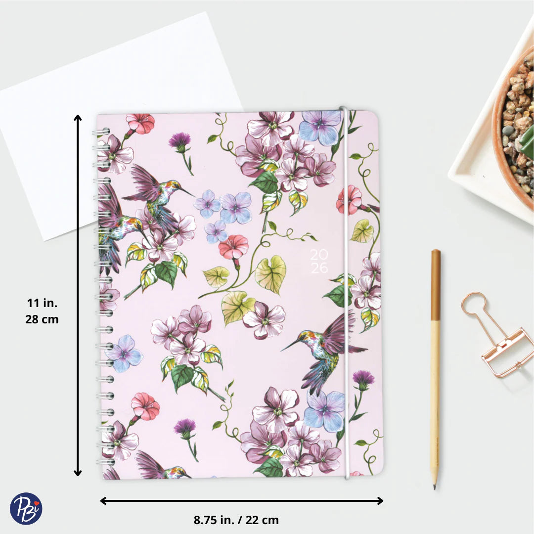 Pierre Belvedere - 2026 Large Annual Agenda - Weekly - Hummingbird and Flowers