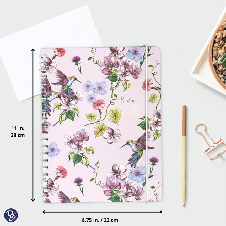 Pierre Belvedere - 2026 Large Annual Agenda - Weekly - Hummingbird and Flowers