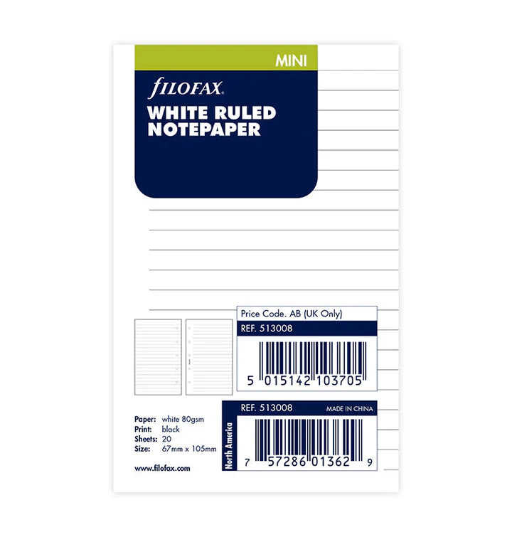 Filofax - Mini Ruled Notepaper - White
