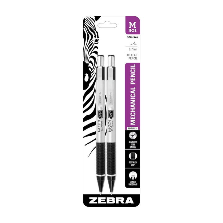 ZEBRA - M-301 Stainless Steel Mechanical Pencil (Pack of 2) - 0.7mm