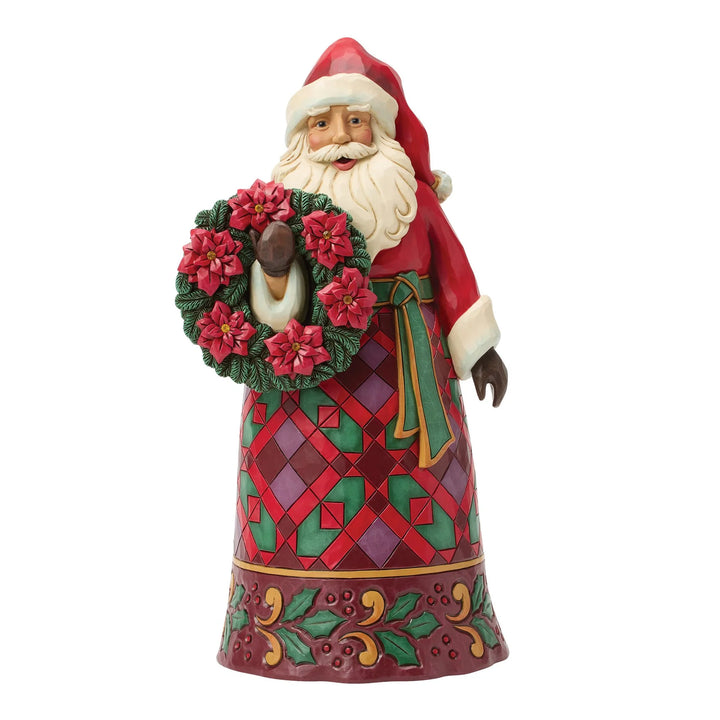 Jim Shore - Christmas Figurine - Santa Wreath and Poinsettia