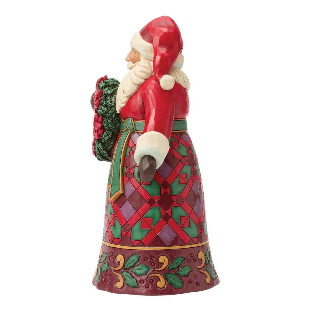Jim Shore - Christmas Figurine - Santa Wreath and Poinsettia