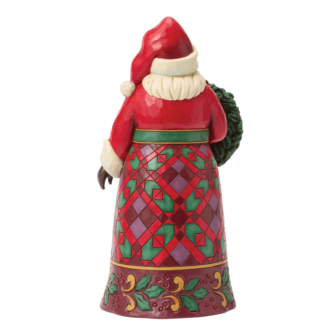 Jim Shore - Christmas Figurine - Santa Wreath and Poinsettia