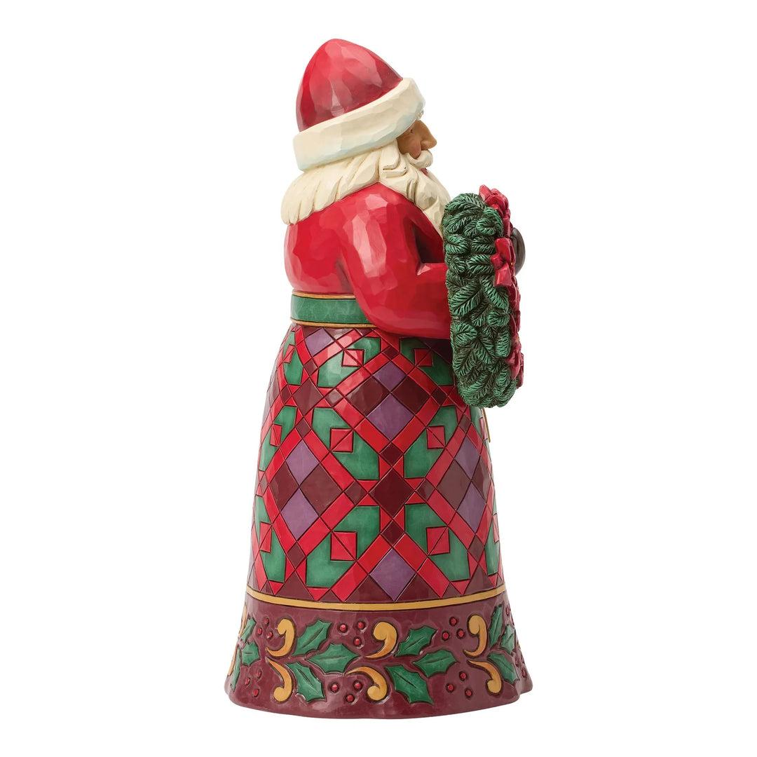 Jim Shore - Christmas Figurine - Santa Wreath and Poinsettia