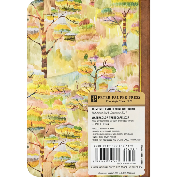 Peter Pauper Press - 2027 Weekly Planner - 16 Months Engagement Calendar - Watercolor Treescape