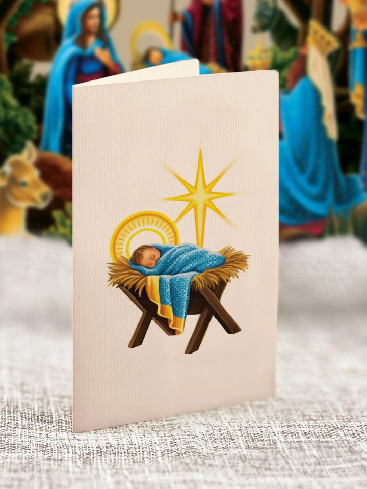 Fresh Cut Paper - 15 Inch Pop-up Christmas Decoration with Note Card - Starlit Nativity