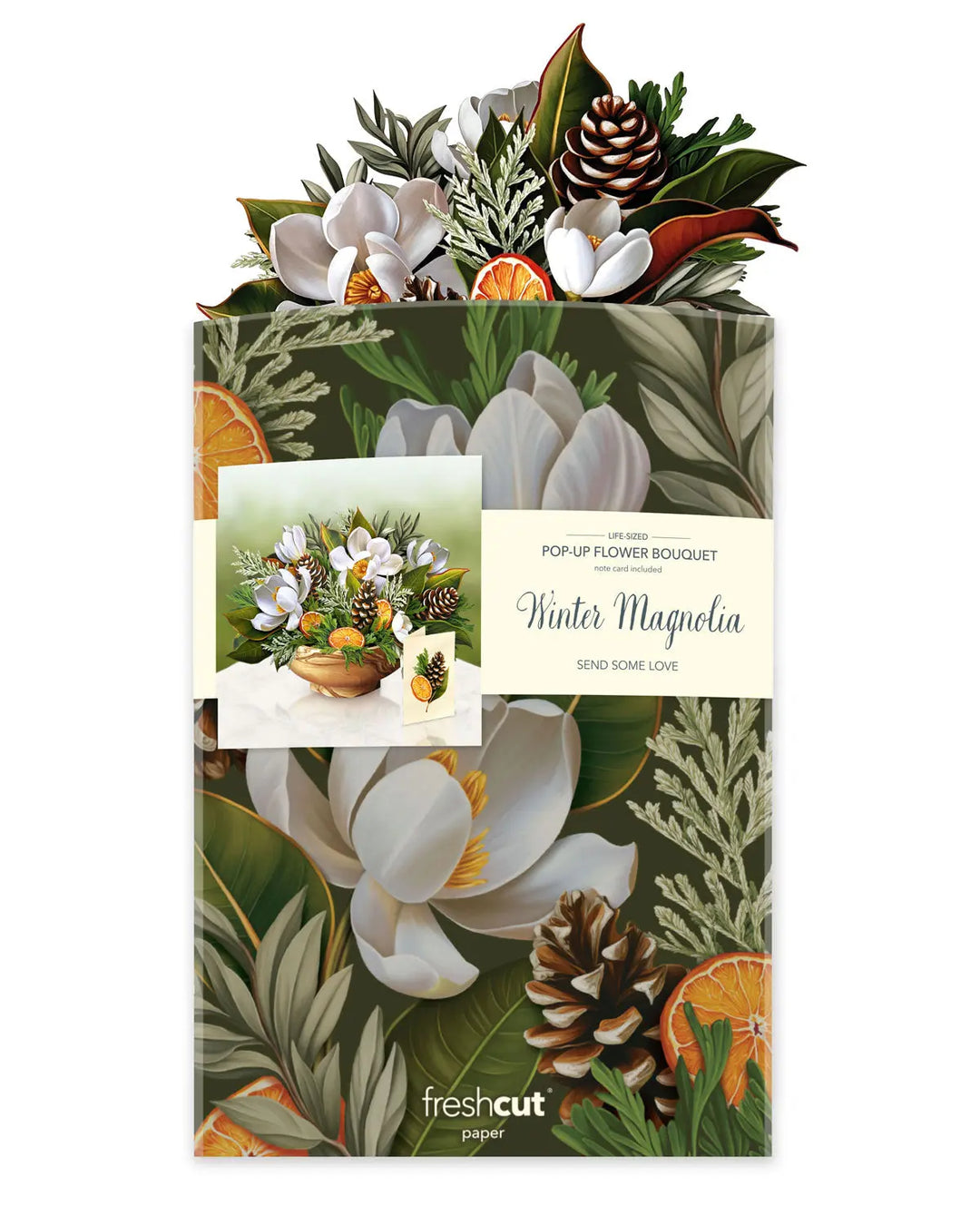Fresh Cut Paper - Life Sized Pop-Up Flower Bouquet with Note Card - Winter Magnolia