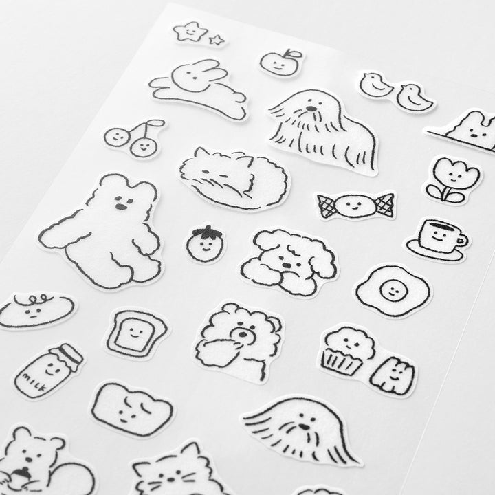 MIDORI - Monotone Stickers - 2644 - Cute Motif (stuffed animals)