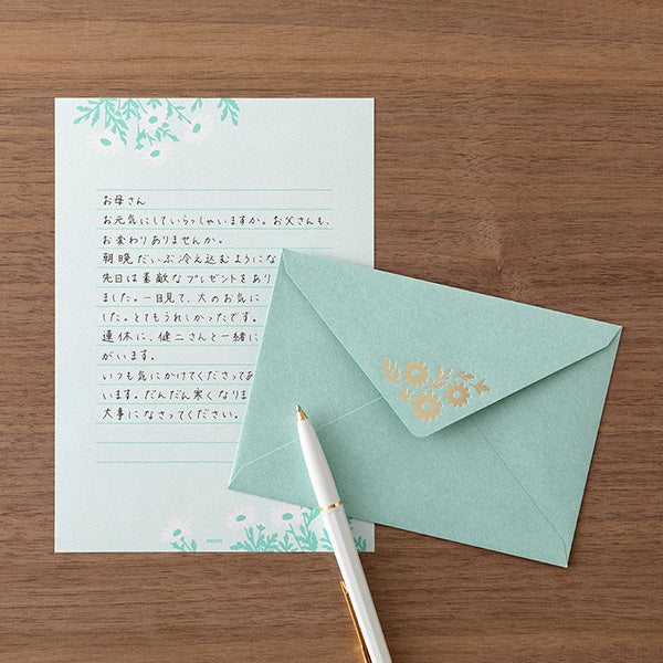 Midori - Letter Set  - Foil-stamped Envelopes - Marguerite Daisy