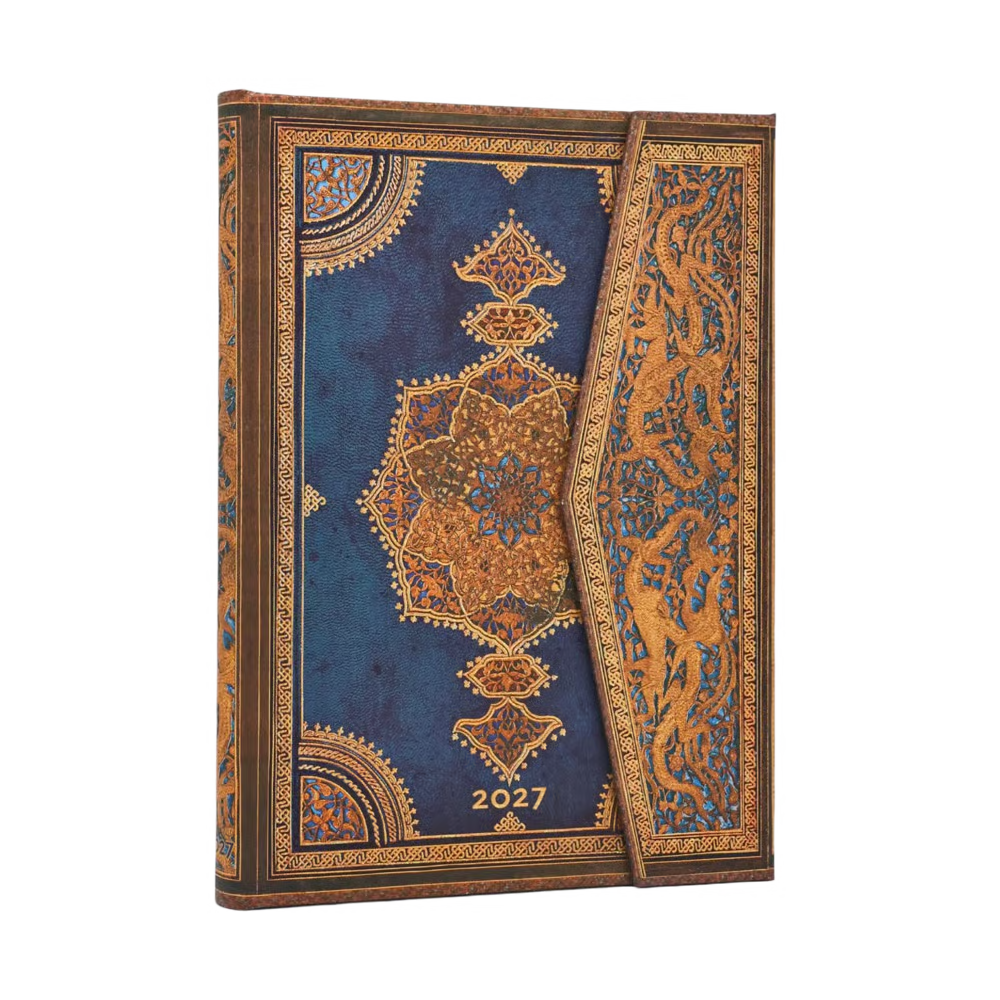 Paperblanks - 2027 Safavid Indigo (Safavid Binding Art) - 12 Month Planner - Weekly - Hardcover - Midi - Horizontal