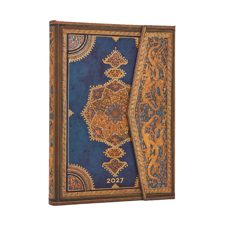Paperblanks - 2027 Safavid Indigo (Safavid Binding Art) - 12 Month Planner - Weekly - Hardcover - Midi - Vertical