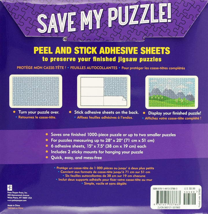 Peter Pauper Press - Save My Puzzle - Peel and Steek Adhesive Sheets