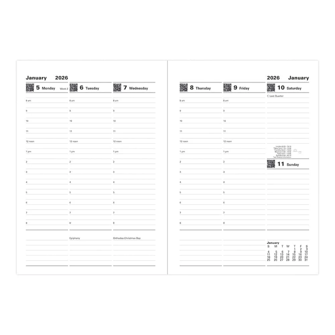 Letts of London - 2026 A5 Vertical Planner - Week to View - Black (English)