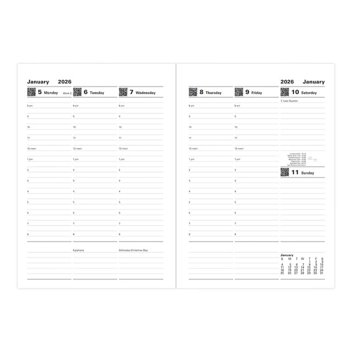 Letts of London - 2026 A5 Vertical Planner - Week to View - Black (English)