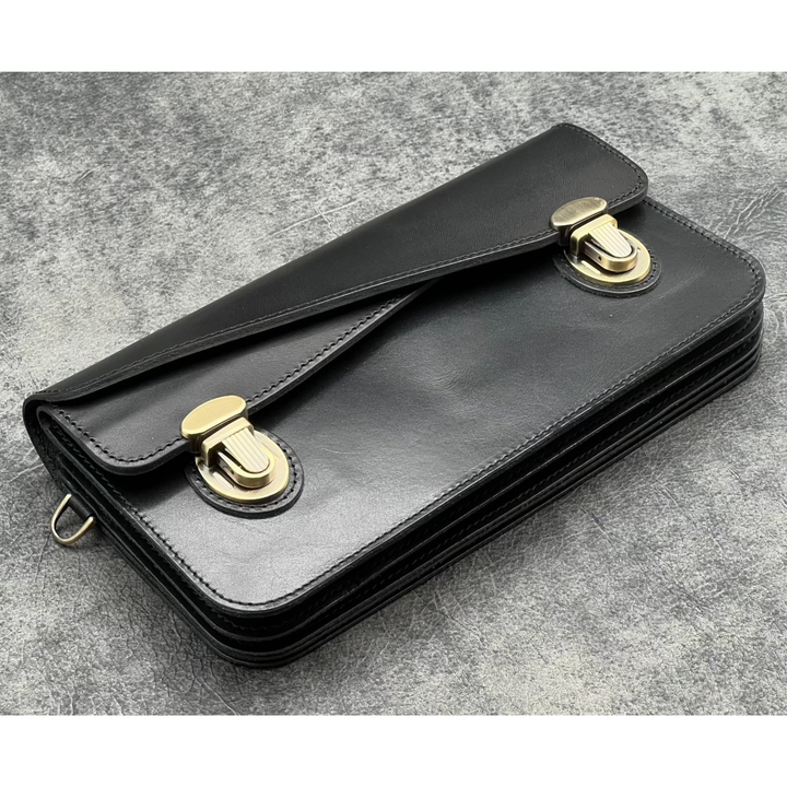 Galen Leather - Leather Accordion Pouch / Bag - Black