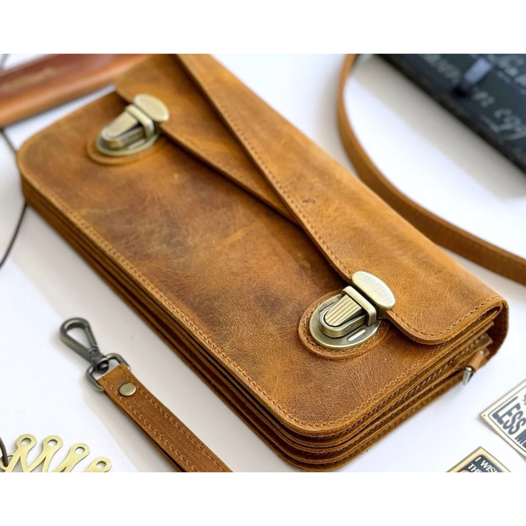 Galen Leather - Leather Accordion Pouch / Bag - C. H. Brown