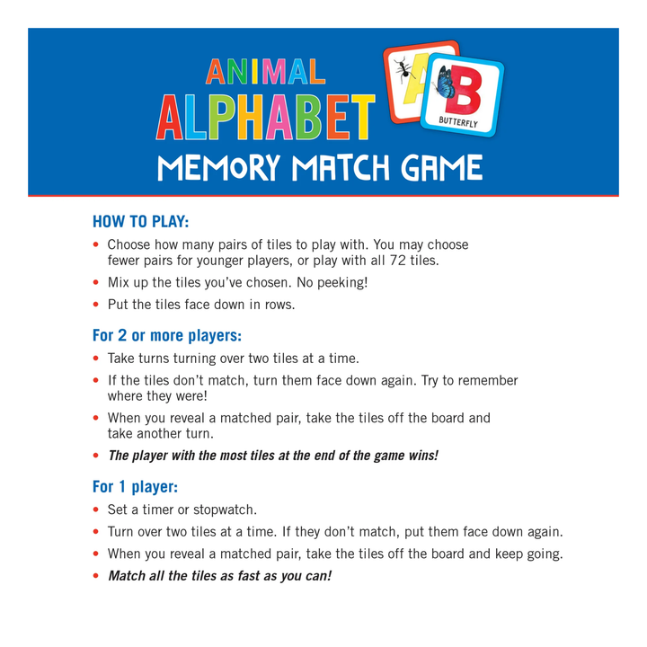 Peter Pauper Press - Memory Match Game - Animal Alphabet