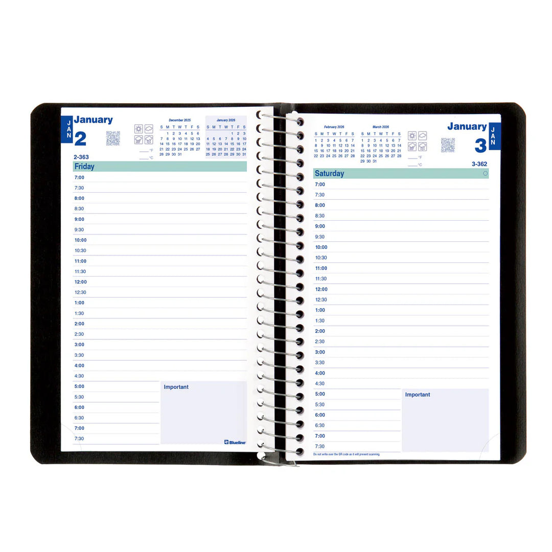 Blueline - 2026 Essential Daily Planner - Coil - Black (English)