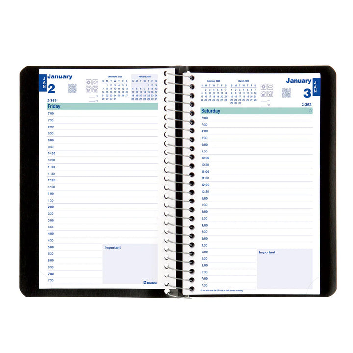 Blueline - 2026 Essential Daily Planner - Coil - Black (English)