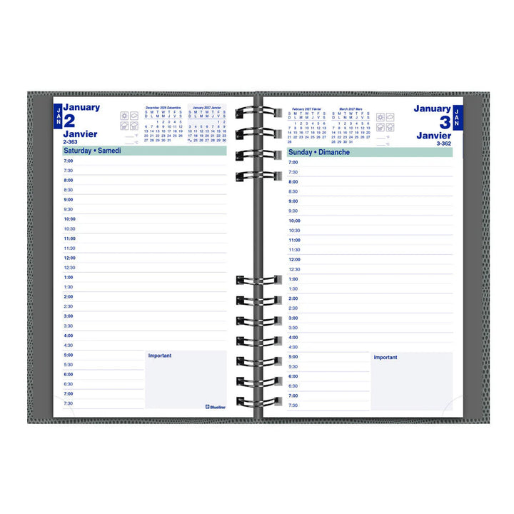 BLUELINE- 2027 CoilPro Daily Planner - Appointment Book - Bilingual -  Blue/Grey - C1504CB.OST