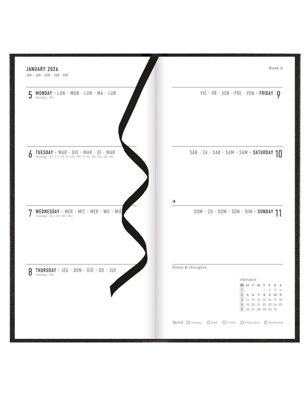 Letts of London - 2026 Principal Weekly Planner - Compact Week-to-View - Multilanguage - Black