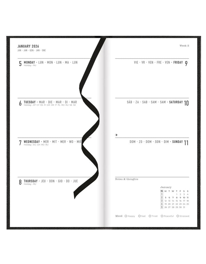 Letts of London - 2026 Principal Weekly Planner - Compact Week-to-View - Multilanguage - Black