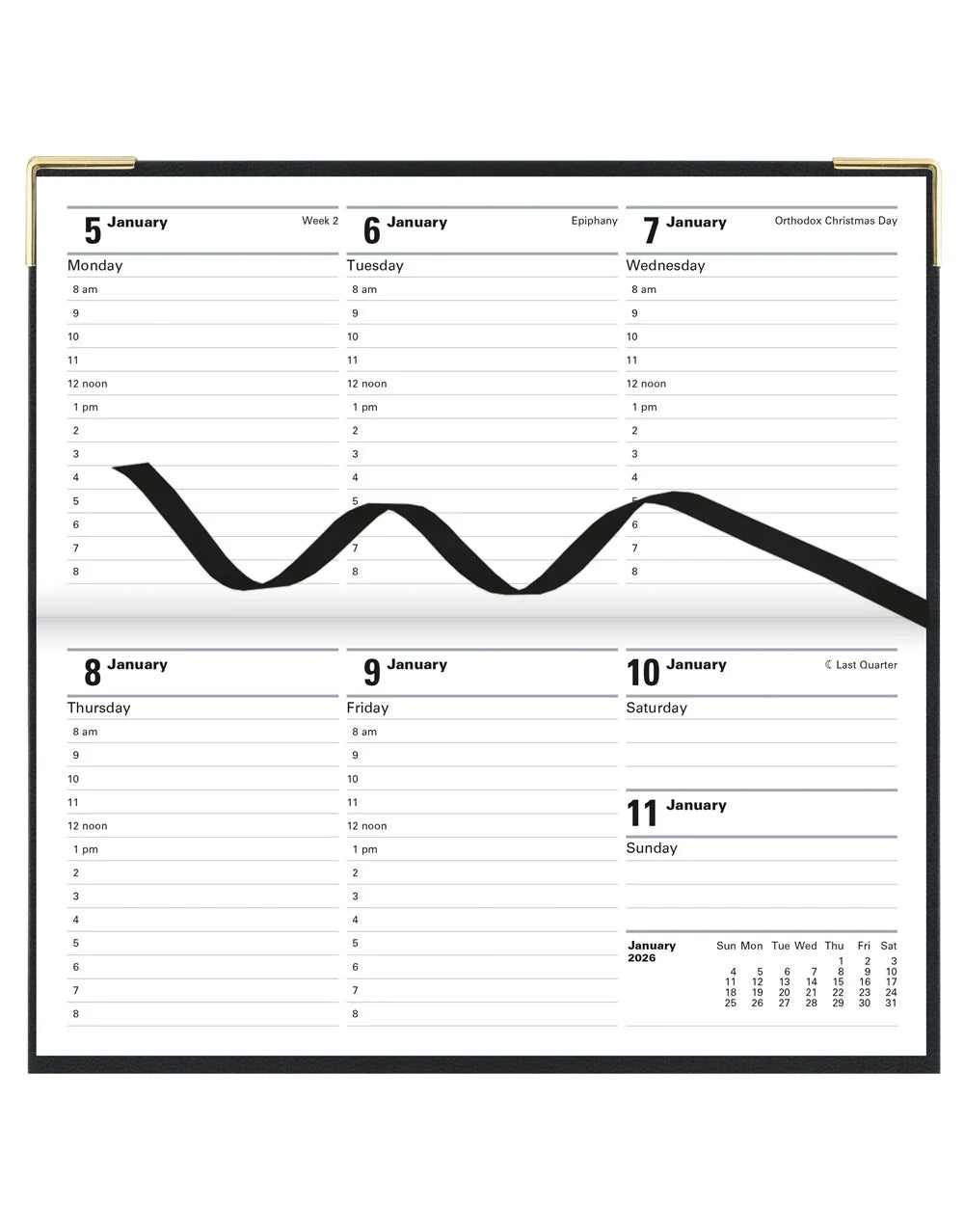Letts of London - 2026 Slim Weekly Planner with Appointments - Landscape Week-to-View - Black