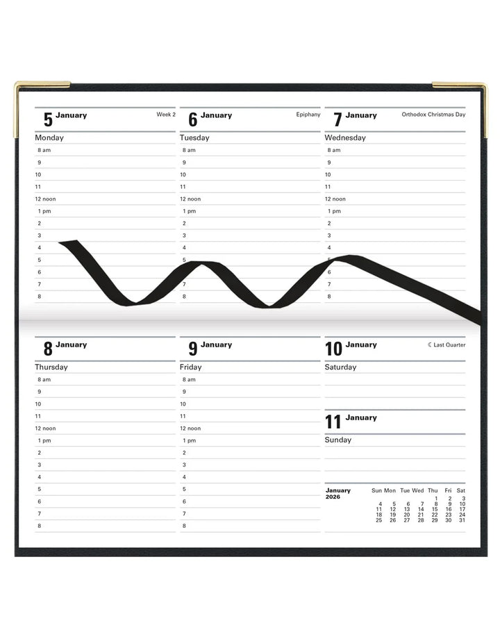 Letts of London - 2026 Slim Weekly Planner with Appointments - Landscape Week-to-View - Black