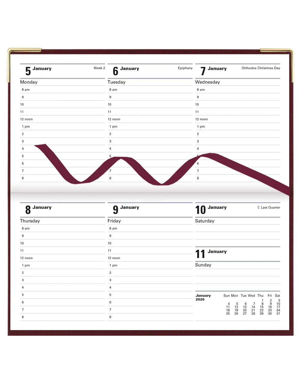 Letts of London - 2026 Slim Weekly Planner with Appointments - Landscape Week-to-View - Burgundy