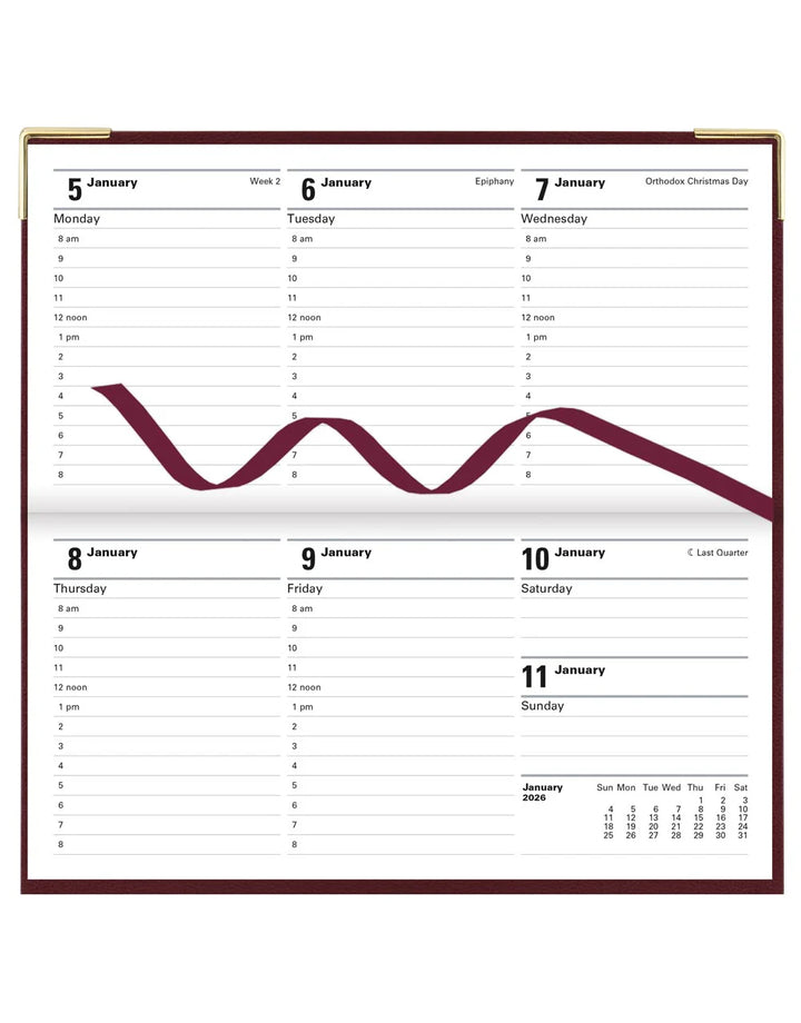 Letts of London - 2026 Slim Weekly Planner with Appointments - Landscape Week-to-View - Burgundy