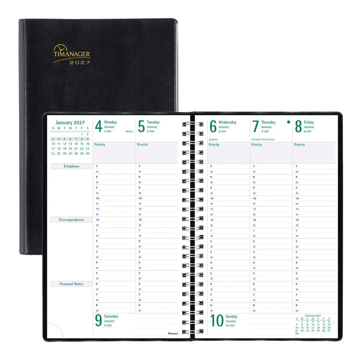 Blueline - 2027 Timanager Weekly Planner - Appointment Book - English - Black
