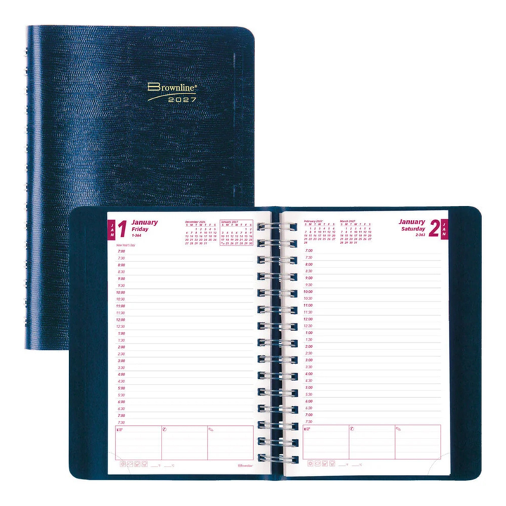 Brownline 2027 - Wire Daily Planner - Soft Cover - Blue - CB634W.BLU