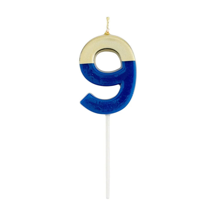 Caspari Number Candle - Blue and Gold - "9"