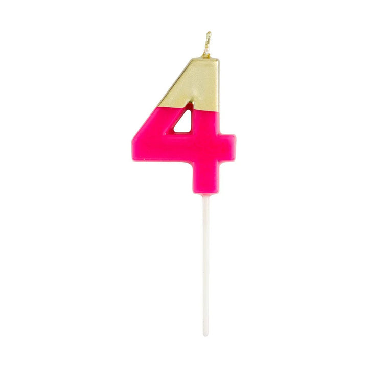 Caspari Number Candle - Pink and Gold - "4"