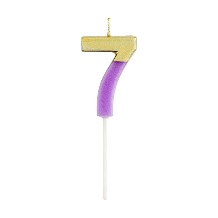 Caspari Number Candle - Purple and Gold - "7"