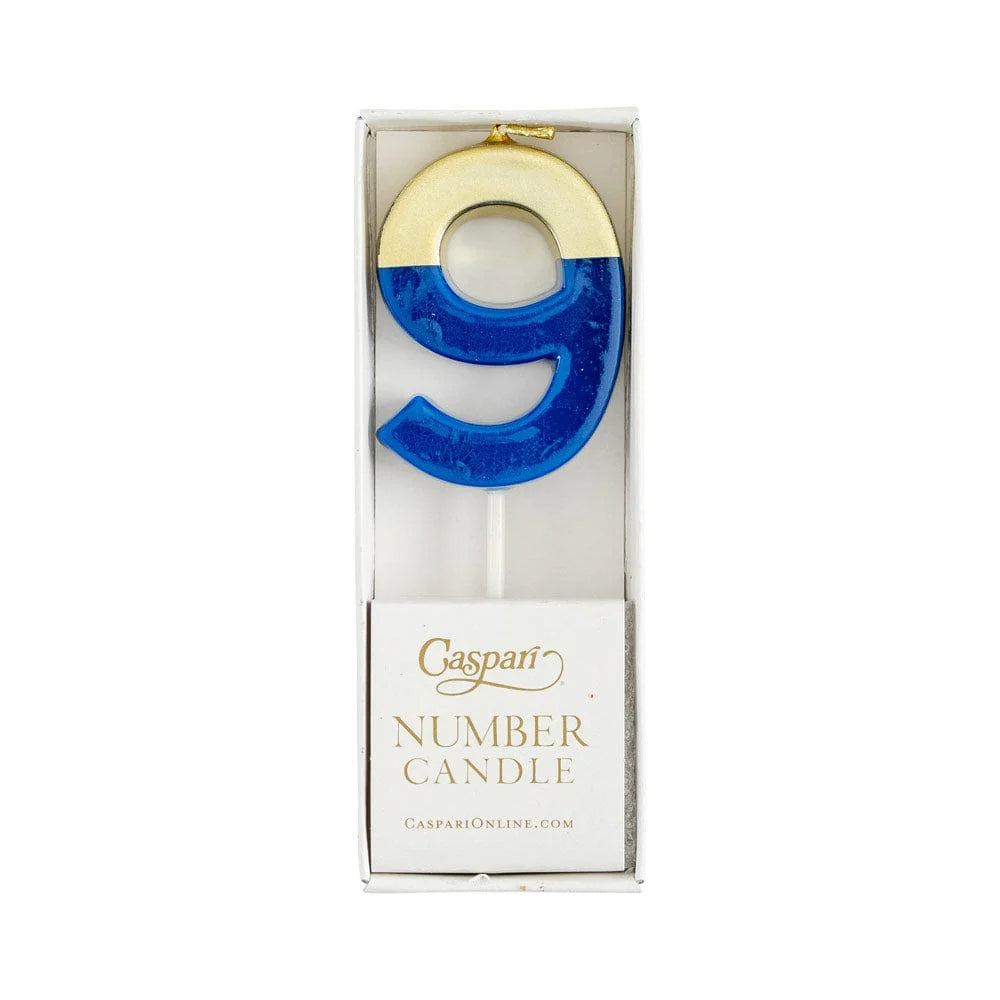 Caspari Number Candle - Blue and Gold - "9"