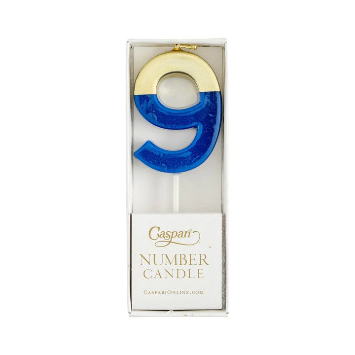 Caspari Number Candle - Blue and Gold - "9"