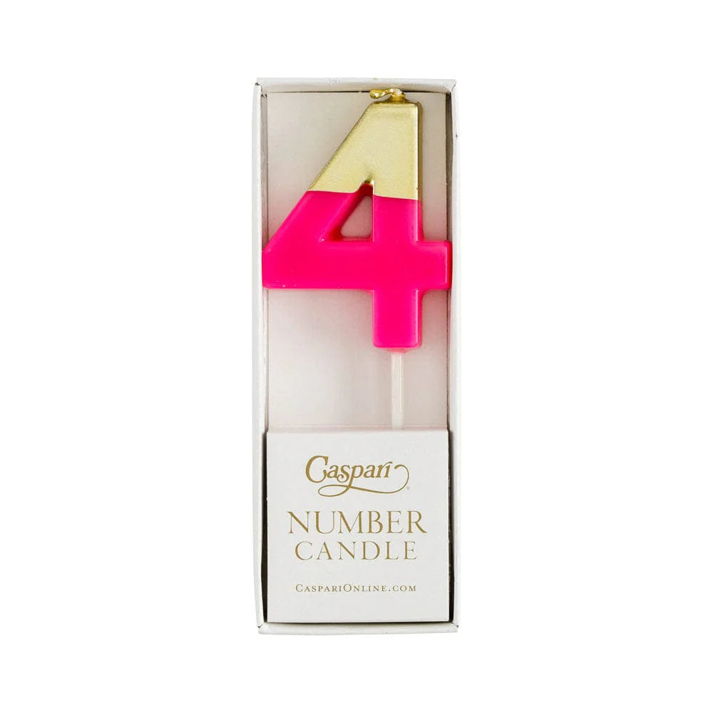 Caspari Number Candle - Pink and Gold - "4"