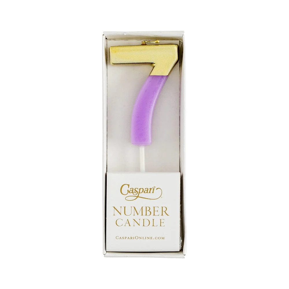 Caspari Number Candle - Purple and Gold - "7"